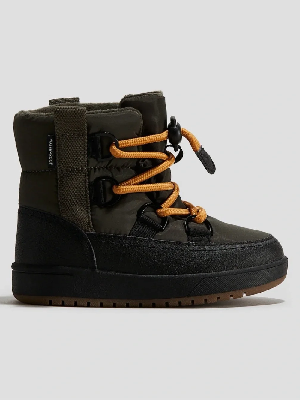 Kids H&M Olive Green Winter Boots with Orange Laces